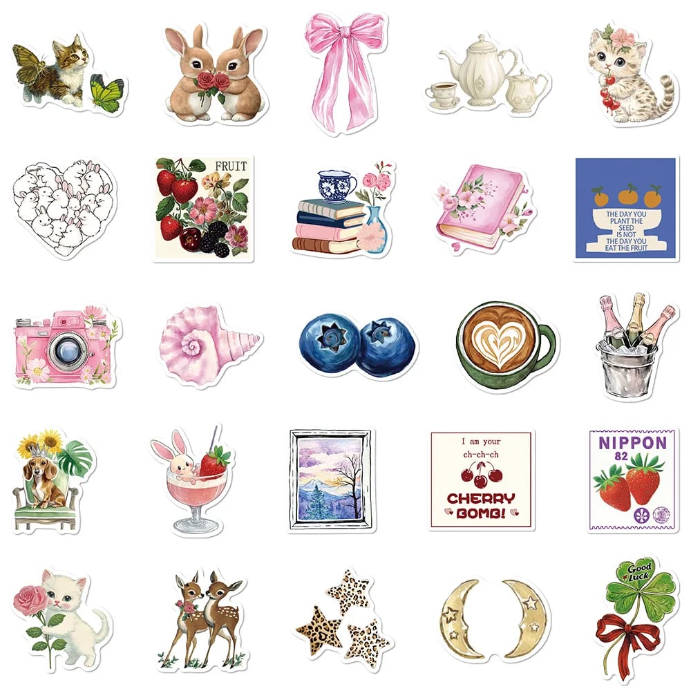 50Pcs Cute Pink Pinterest Stickers Coquette DIY Stickers Scrapbooking Phone Luggage Skateboard Waterproof Decals - Image 6