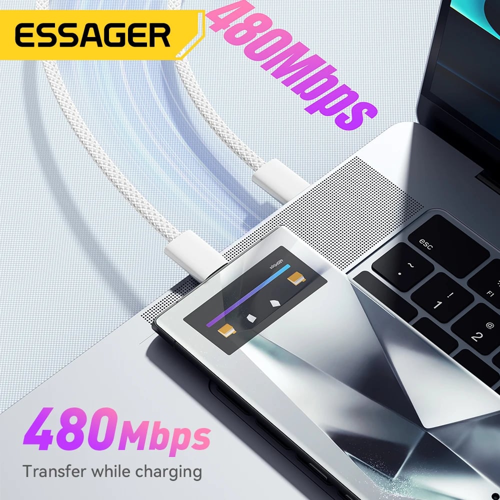Essager 60W USB Type C to Type C Cable For iphone 16 15 14 Pro Xiaomi Huawei Fast Charging USB C Cable For Samsung Fast Cable - Image 4