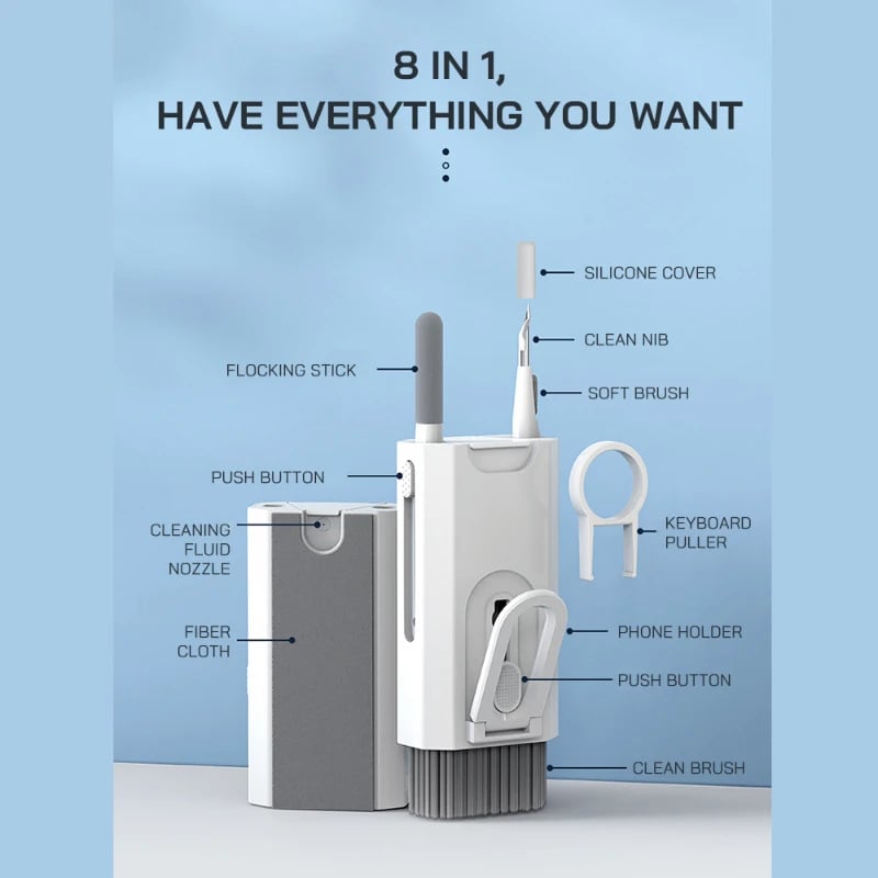 8 IN 1 Cleaning Kit Computer Keyboard Cleaner Brush Earphones Cleaning Pen For Headset iPad Phones Cleaning Tools Keycap Puller - Image 5