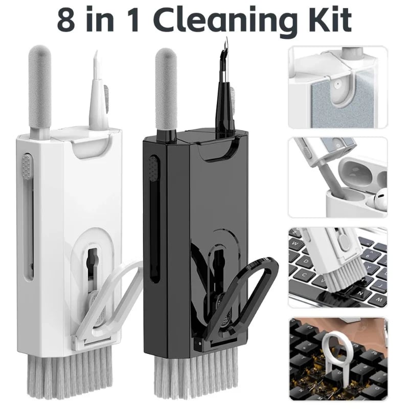 8 IN 1 Cleaning Kit Computer Keyboard Cleaner Brush Earphones Cleaning Pen For Headset iPad Phones Cleaning Tools Keycap Puller - Image 1