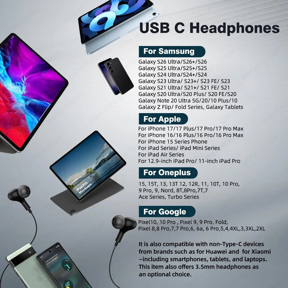 USB C Headphone for Samsung Galaxy S24 S25 S26 Ultra A17 A54 Magnetic Wired Earbuds Noise Canceling in Ear Earphones with Mic - Image 6