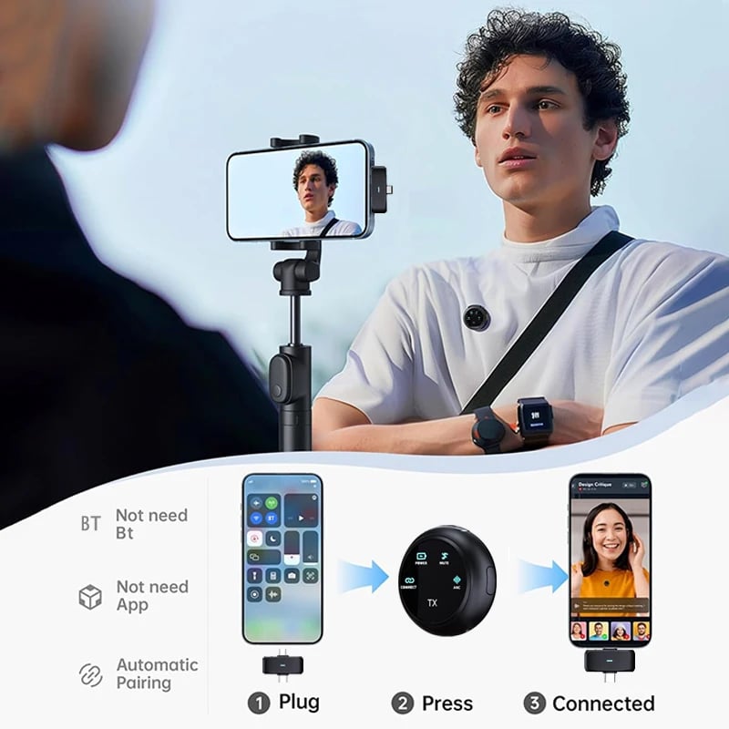 2in1 Professional Wireless Lavalier Microphone for Type-c/IOS Receiver Live broadcast/interview/Recording Noise Microphone - Image 2
