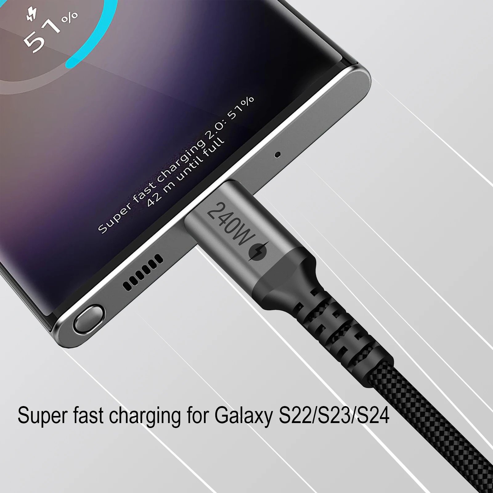 كابل USB-C إلى USB-C بقدرة 240 وات، شحن سريع PD 3.1، متوافق مع 140 وات/100 وات/60 وات، iPhone 15 Pro Max، MacBook Pro، Galaxy S24 - صورة 5