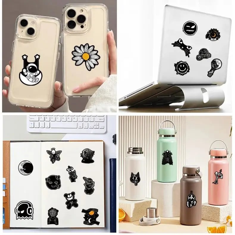 50Pcs Black And White Art Styling Stickers Laptop Luggage Phone Case Guitar Fridge Car Motorcycle Cool Ins Decals - Image 3