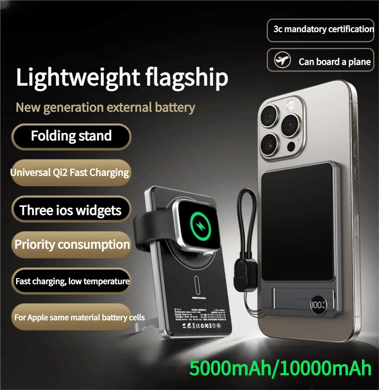 10000mAh Magnetic Power Bank Super Slim 20W Wireless Fast Charging External Battery for For iWtach MagSafe PowerBank for iPhone - Image 5