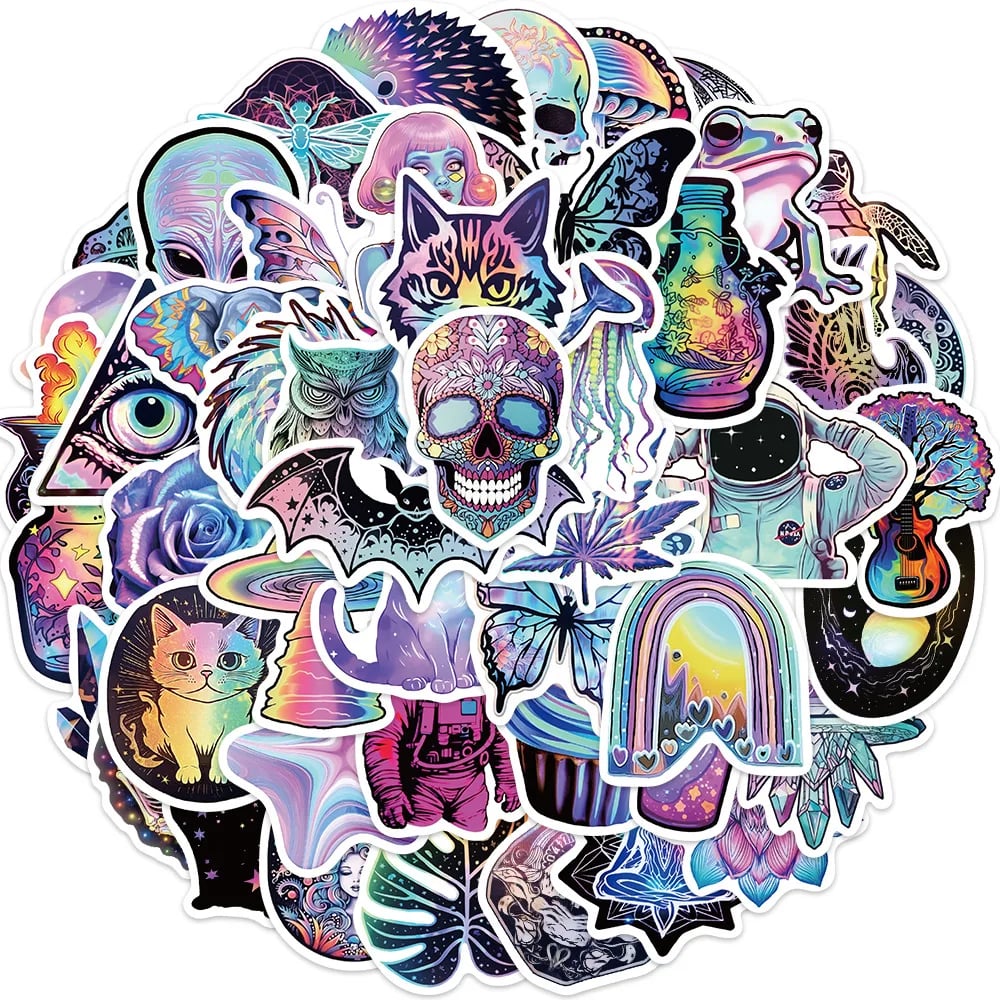 50PCS Laser Cartoon Psychedelic Graffiti Stickers for DIY Luggage Laptop Skateboard Motorcycle Bicycle Stickers - Image 3