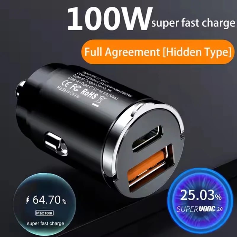 QC3.0 PD Car Charger 5A Fast Charing 2Port 12-24V Cigarette Socket Lighter 100W / 200W Car USBC Charger for iPhone Power Adapter - Image 3