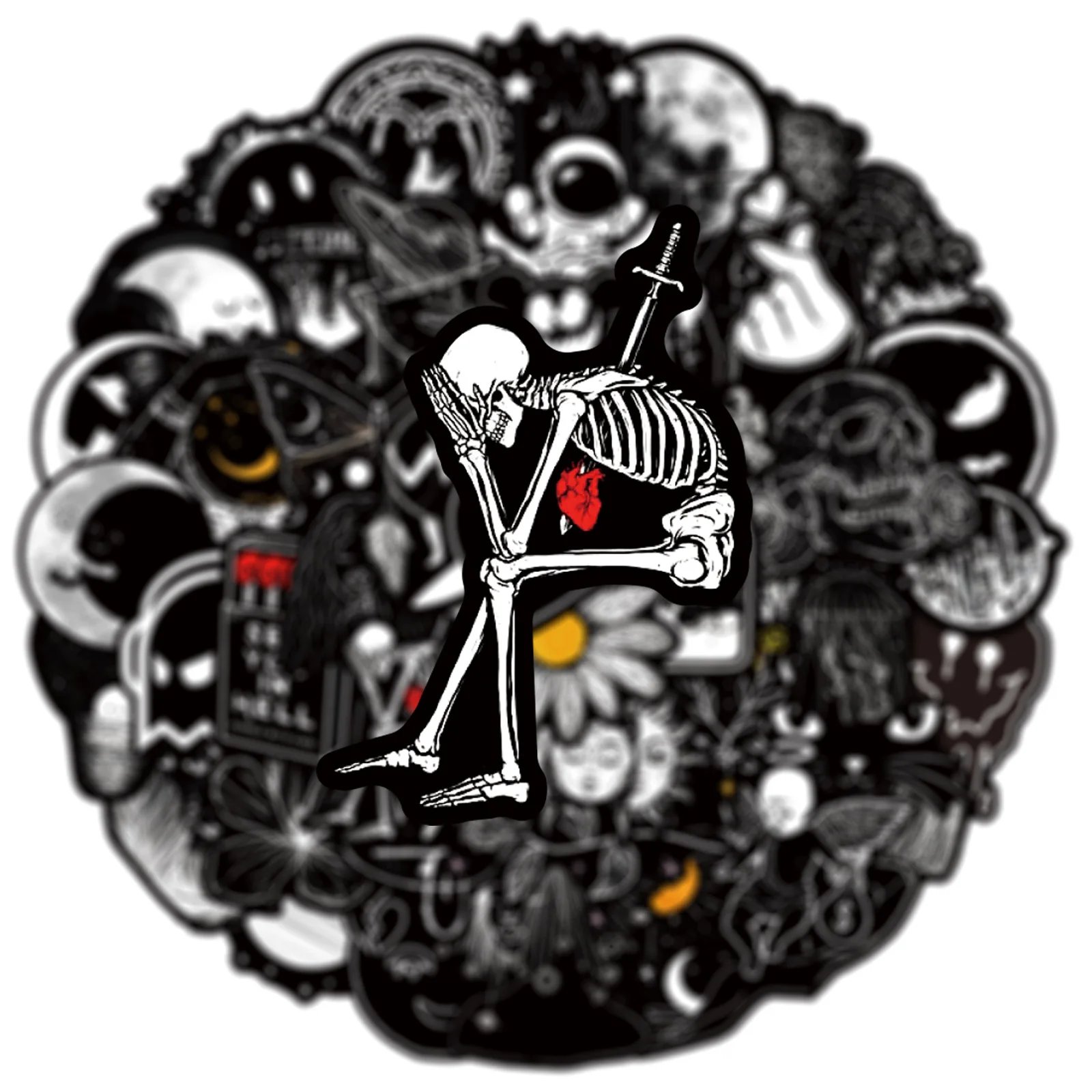 50Pcs Black And White Art Styling Stickers Laptop Luggage Phone Case Guitar Fridge Car Motorcycle Cool Ins Decals - Image 4