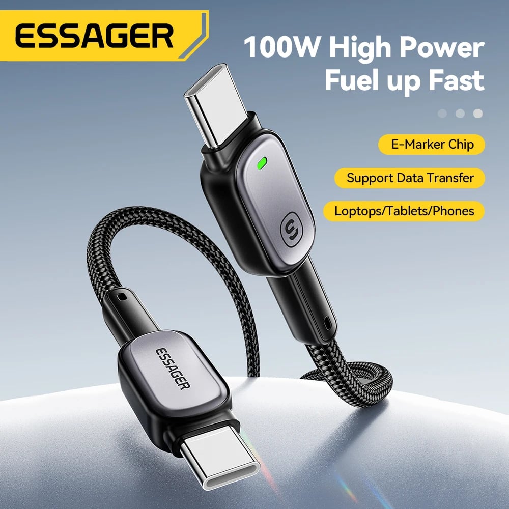 Essager 100W Type C To Type C Cable For iPhone16 15 Xiaomi Samsung Huawei PD Fast Charging For Macbook Tablet Laptop LED Cable - Image 4