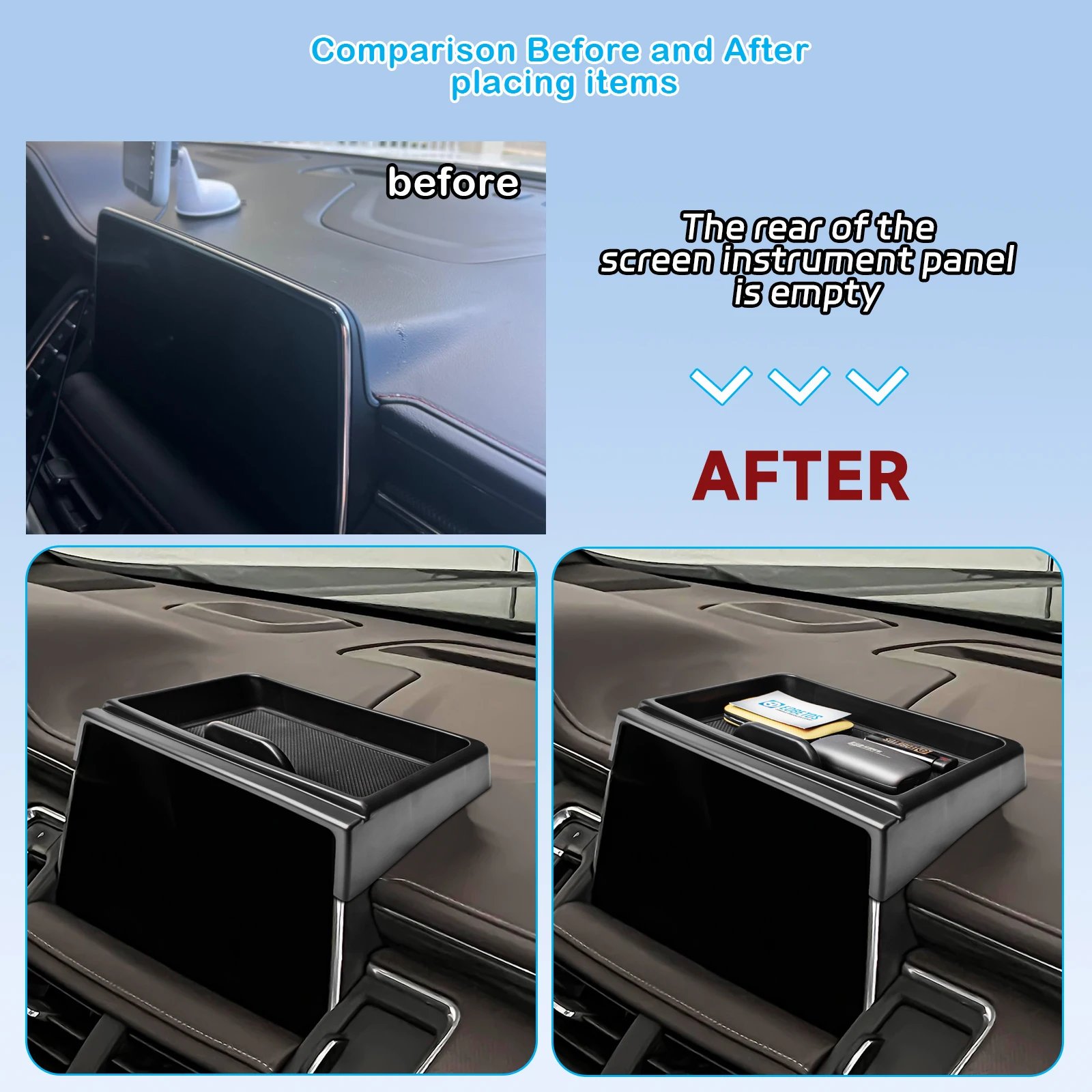 Compatible with 2021-2024 Chevy Tahoe Suburban/GMC Yukon Dashboard Tray Car Center Console Dash Board Organizer ABS Phone Holder - Image 4