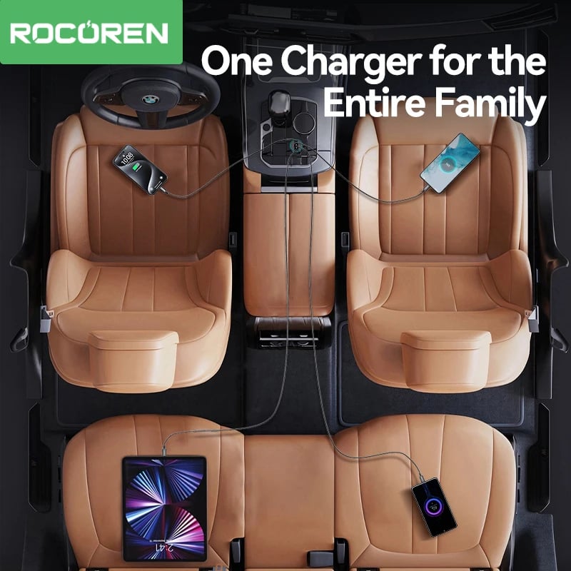 Rocoren 70W 4 in 1 Car Charger USB Type C QC4.0 PD3.0 Super Fast Charging Car Quick Charger Adapter for iPhone 15 Xiaomi Samsung - Image 2