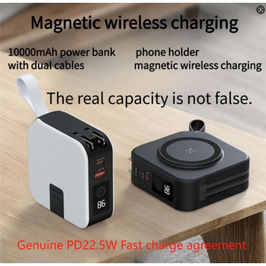 Magnetic wireless charging bank comes with cable and plug PD22.5W 10000mAh compact and portable charger iphone 14 mini powerful - Image 3