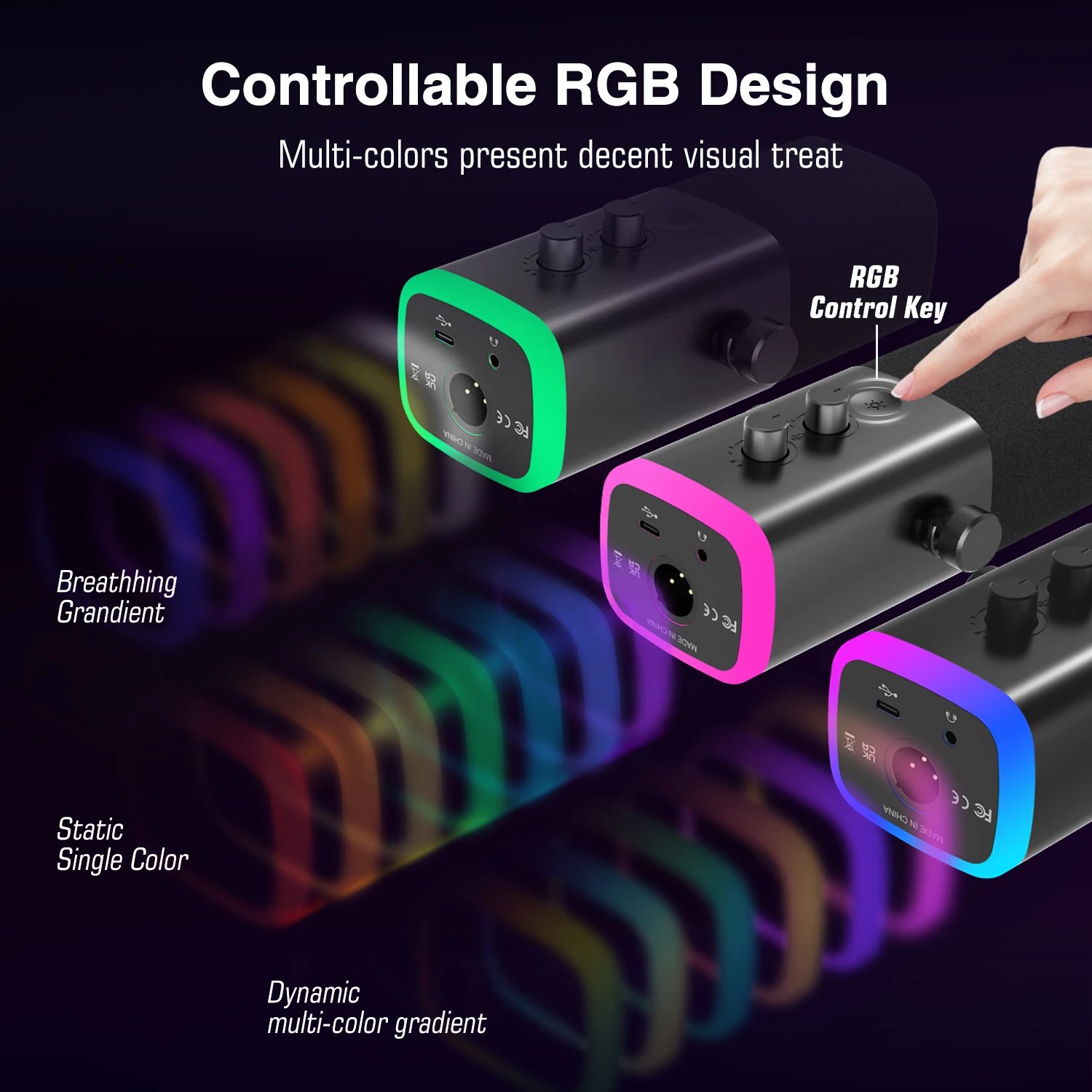 ميكروفون FIFINE USB/XLR ديناميكي للبث والألعاب مع RGB - صورة 5