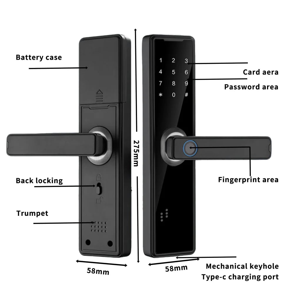 قفل الباب الذكي K7 Pro+ بنظام Tuya - بصمة إصبع بيومترية واتصال بلوتوث - صورة 3