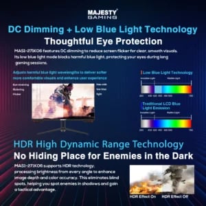 شاشة ألعاب ماجيستي 27 بوصة – FHD 1920×1080، 144Hz، 1ms، IPS، HDR، G-SYNC & FreeSync - صورة 3