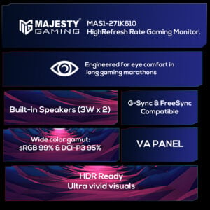 شاشة ألعاب ماجيستي 27 بوصة منحنية(شاشة كيرف)1800R – FHD 1080P، 260Hz، 1ms، VA، HDR، G-SYNC & FreeSync - صورة 5