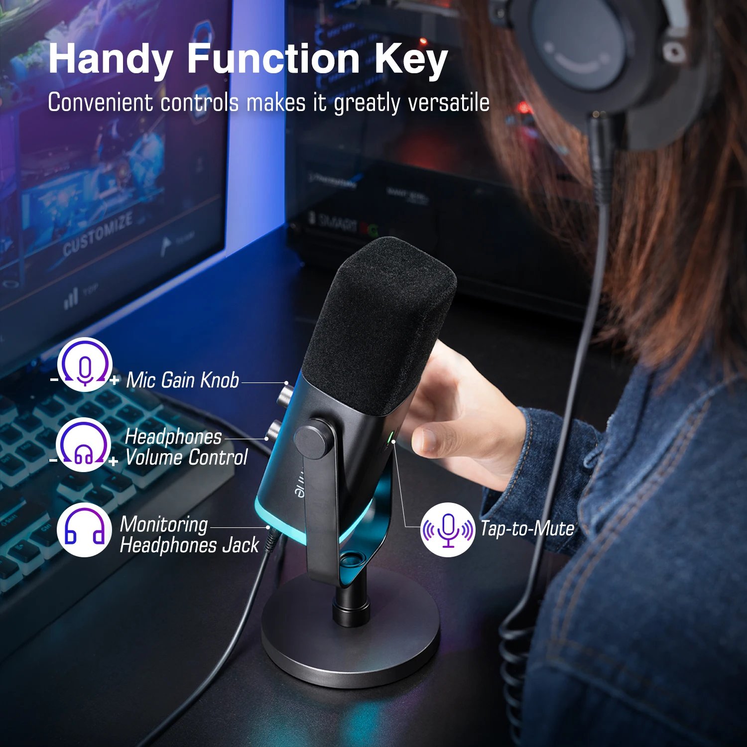 ميكروفون FIFINE USB/XLR ديناميكي للبث والألعاب مع RGB - صورة 7