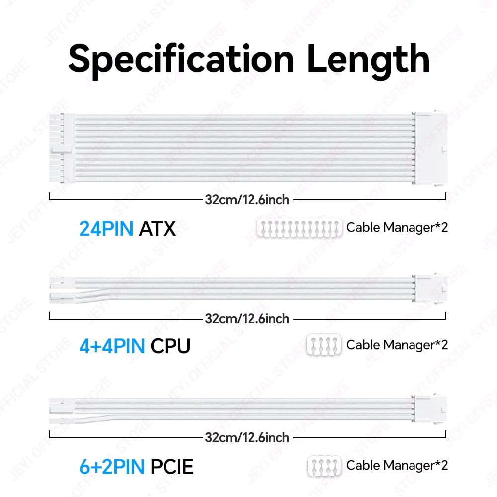 JEYI – طقم كابلات تمديد مزخرفة للباور 24Pin / 8Pin / PCIe - صورة 4