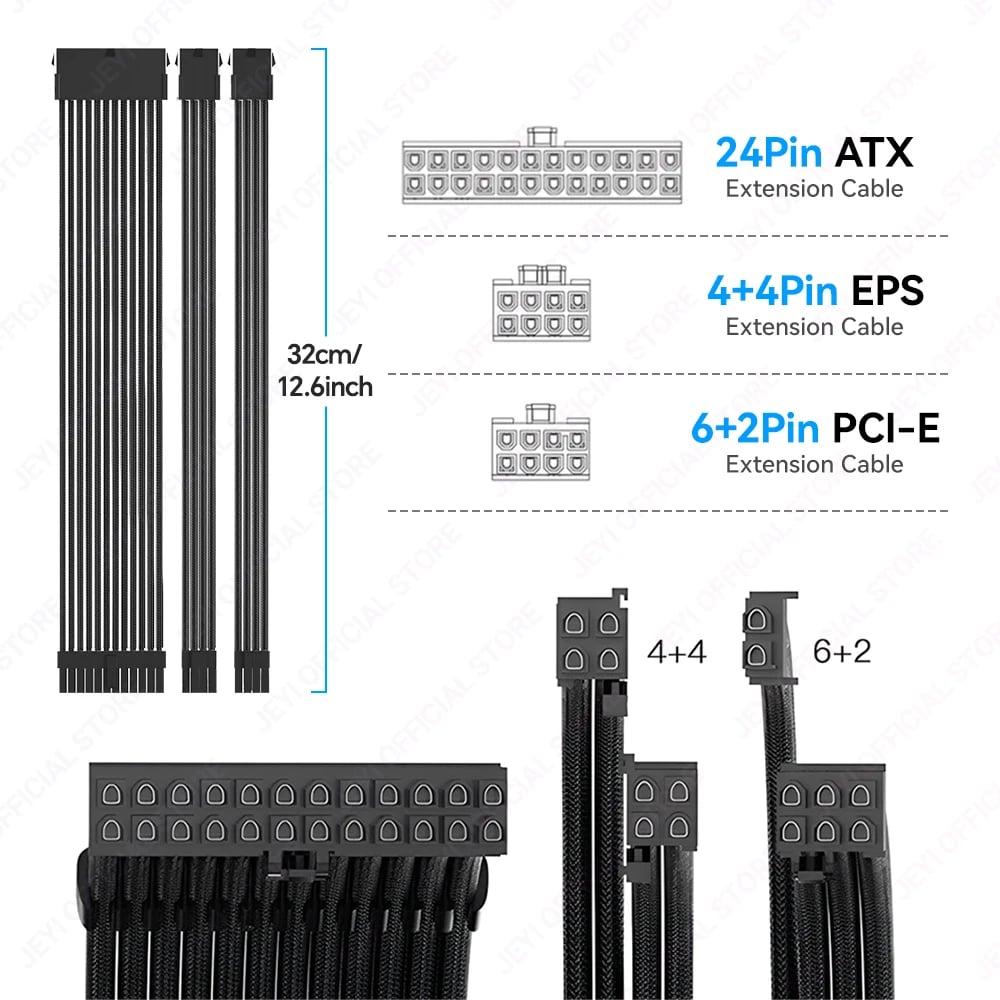 JEYI – طقم كابلات تمديد مزخرفة للباور 24Pin / 8Pin / PCIe - صورة 5