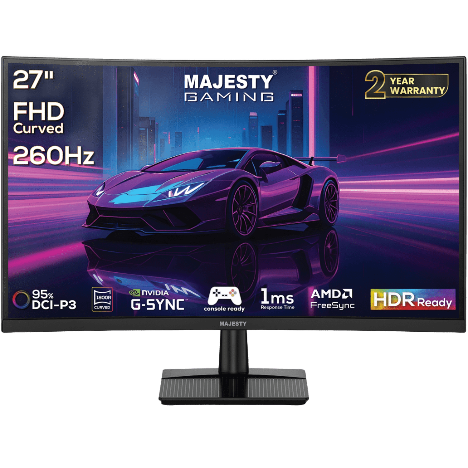 شاشة ألعاب ماجيستي 27 بوصة منحنية(شاشة كيرف)1800R – FHD 1080P، 260Hz، 1ms، VA، HDR، G-SYNC & FreeSync - صورة 1