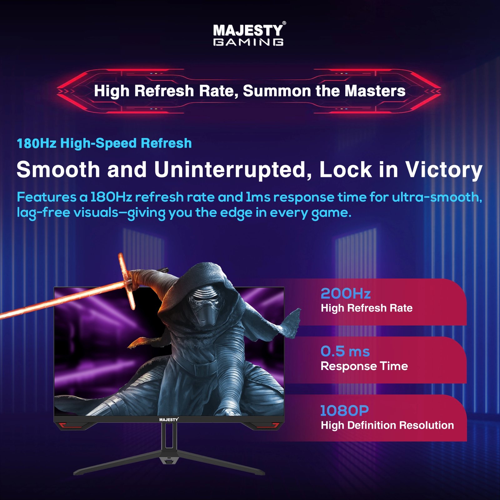 شاشة قيمنق ماجيستي 24.5 بوصة – FHD 1080P، 200Hz، 0.5ms، IPS، HDR، G-SYNC & FreeSync - صورة 5