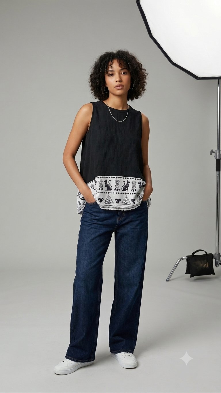 Black top with ancient prints - Image 1