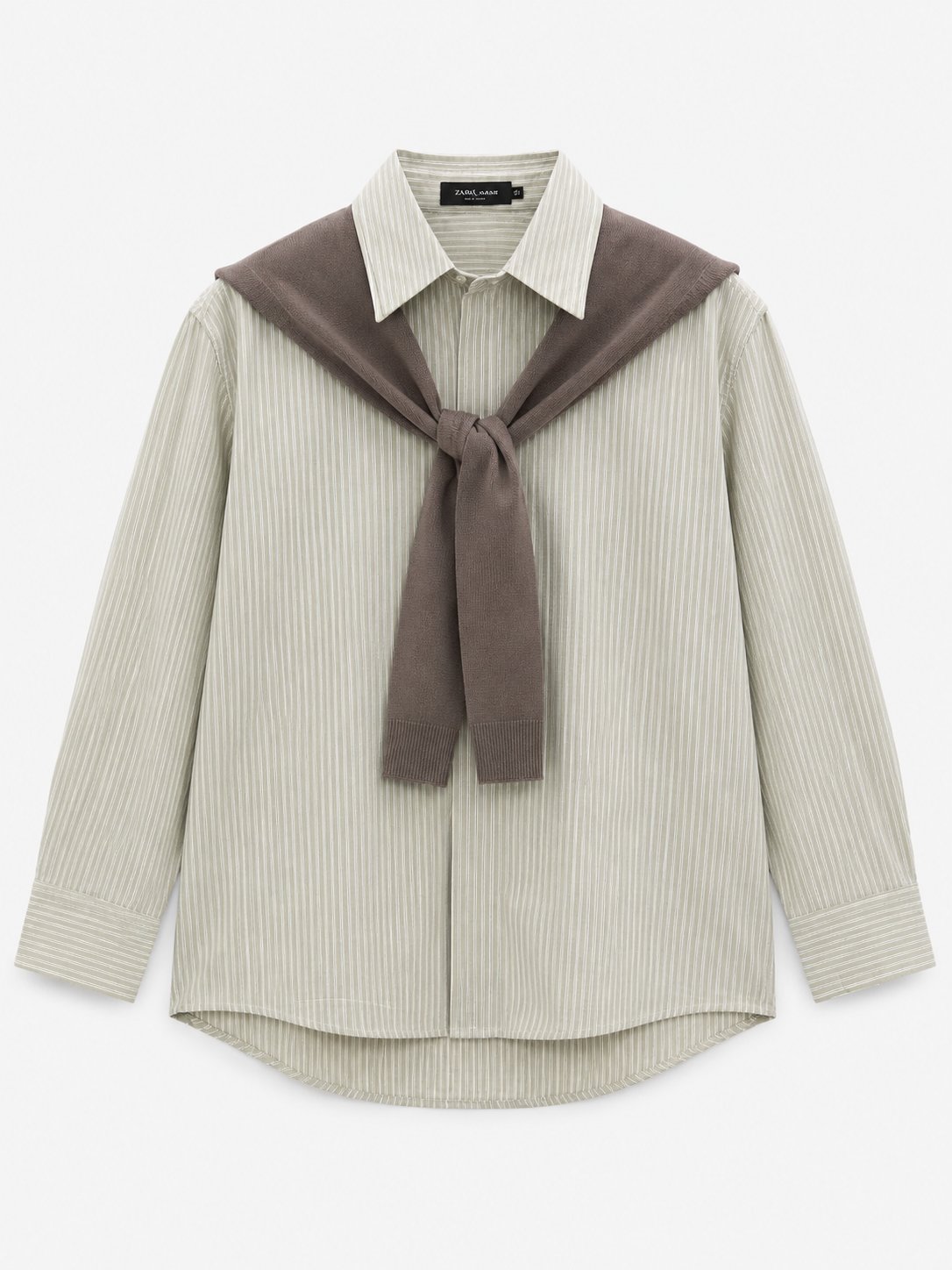 Striped Shirt with Draped Shoulder Knit - Image 4