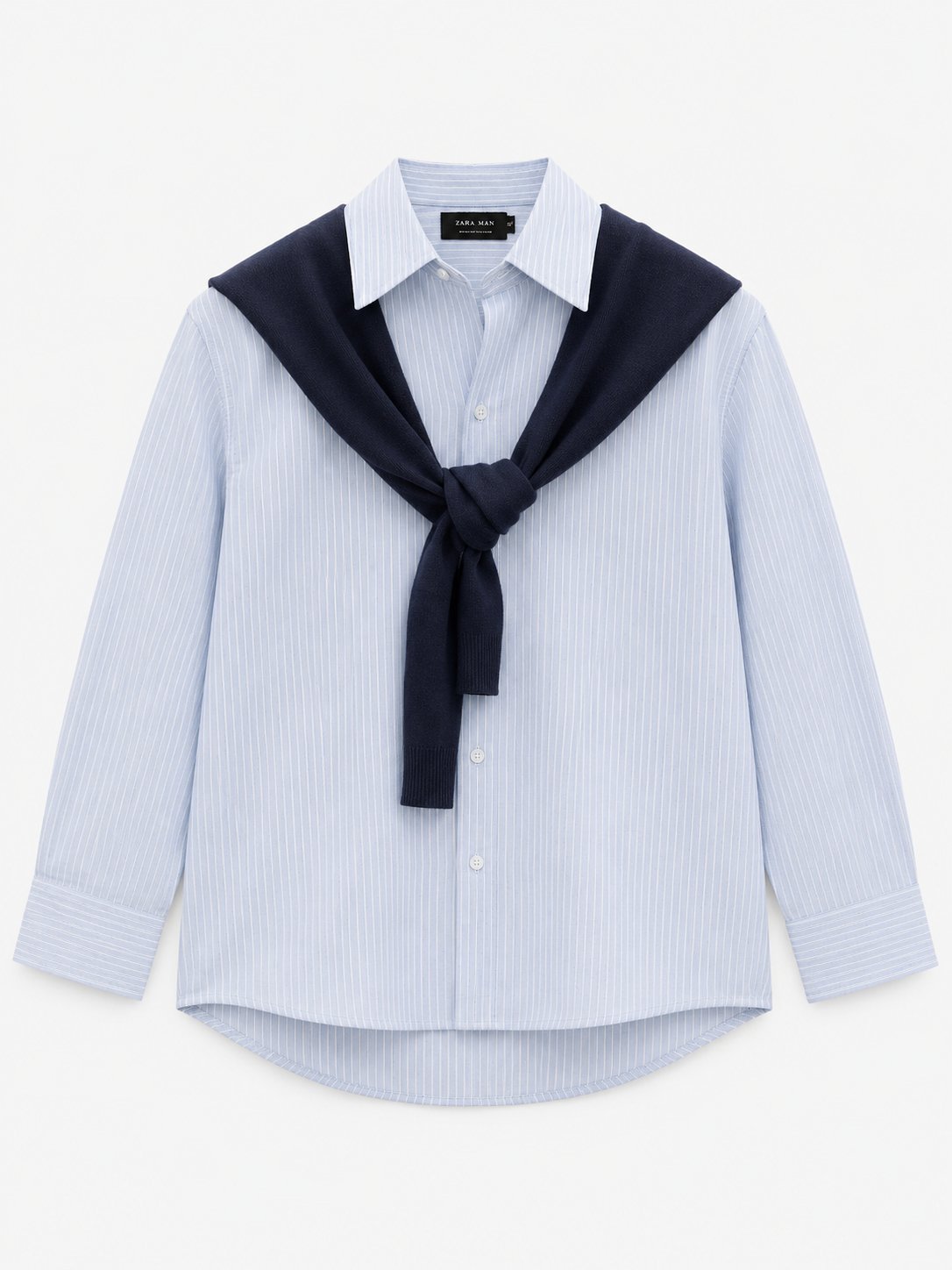 Striped Shirt with Draped Shoulder Knit - Image 1