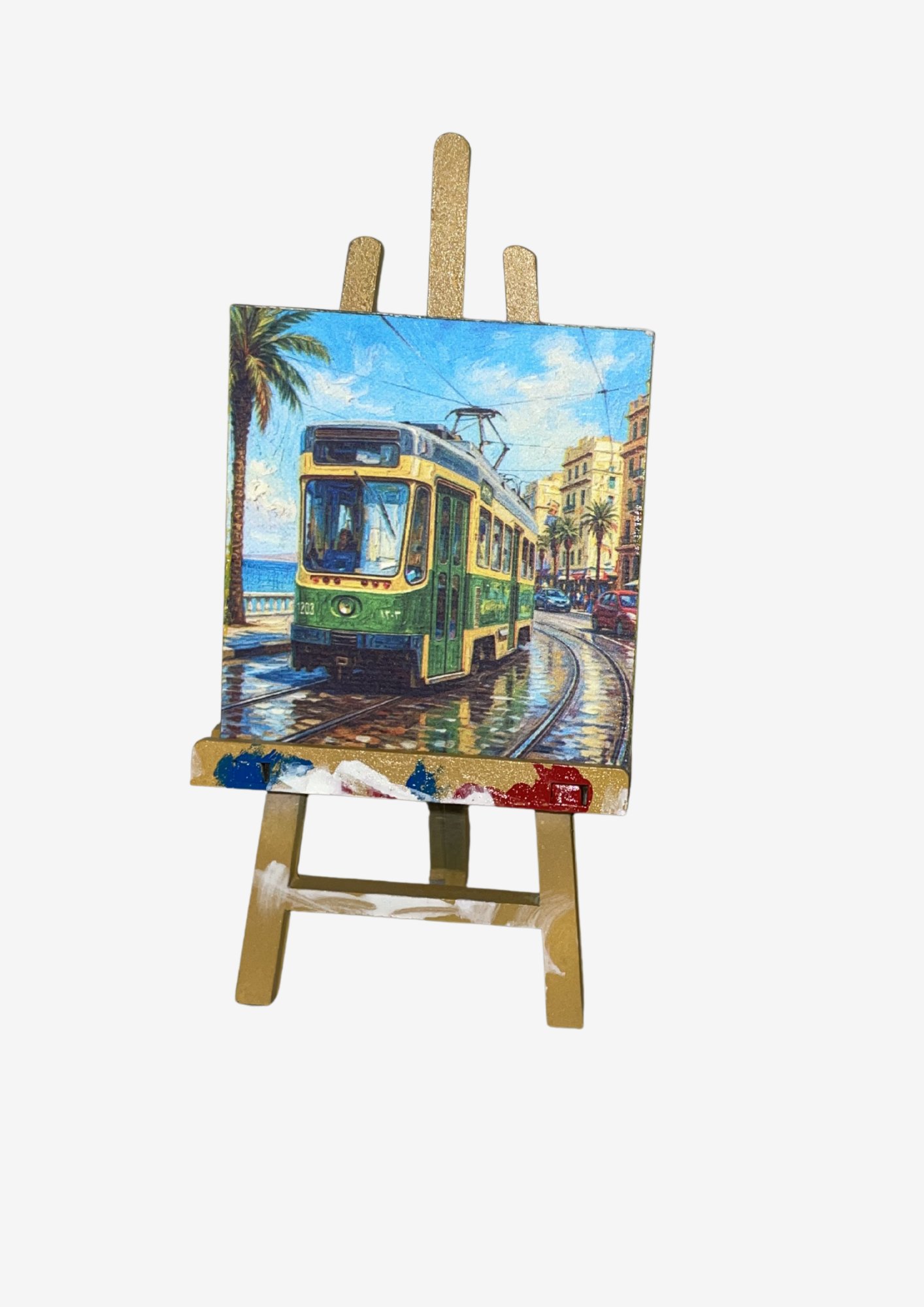 Green Tram Mini Canvas  - Image 1