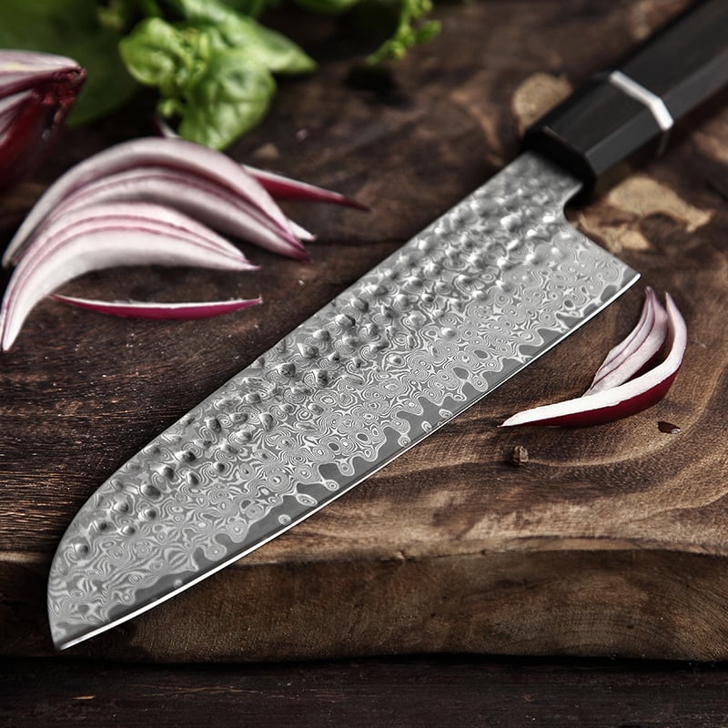 سكين سانتوكو طولها ٧ انش من الفولاذ الدمشقي المصنوعة يدويا - 7 inch handmade Japanese Damascus Santoku knife - صورة 2