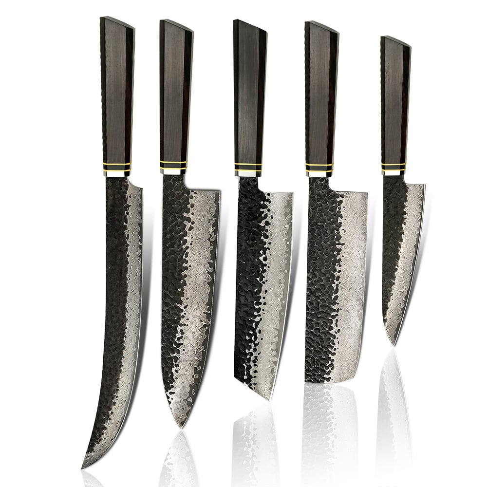 Damascus 67layer vg10 steel 5 pcs kitchen knife set with ebony wood handle - Image 1