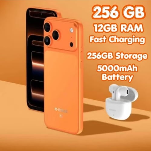 هاتف M-HORSE M17 Pro Max بشريحة NFC – شاشة 6.6 بوصة HD+ – رام 12 جيجابايت – ذاكرة 256 جيجابايت – بطارية 5000 مللي أمبير – 4G – لون برتقالي - صورة 1