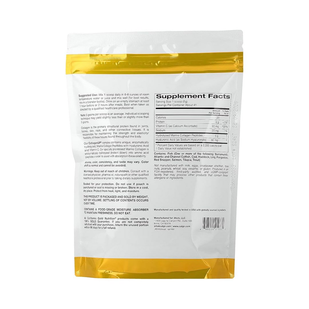 California Gold Nutrition CollagenUP Marine Collagen + Hyaluronic Acid + Vitamin C – 206g - Image 3