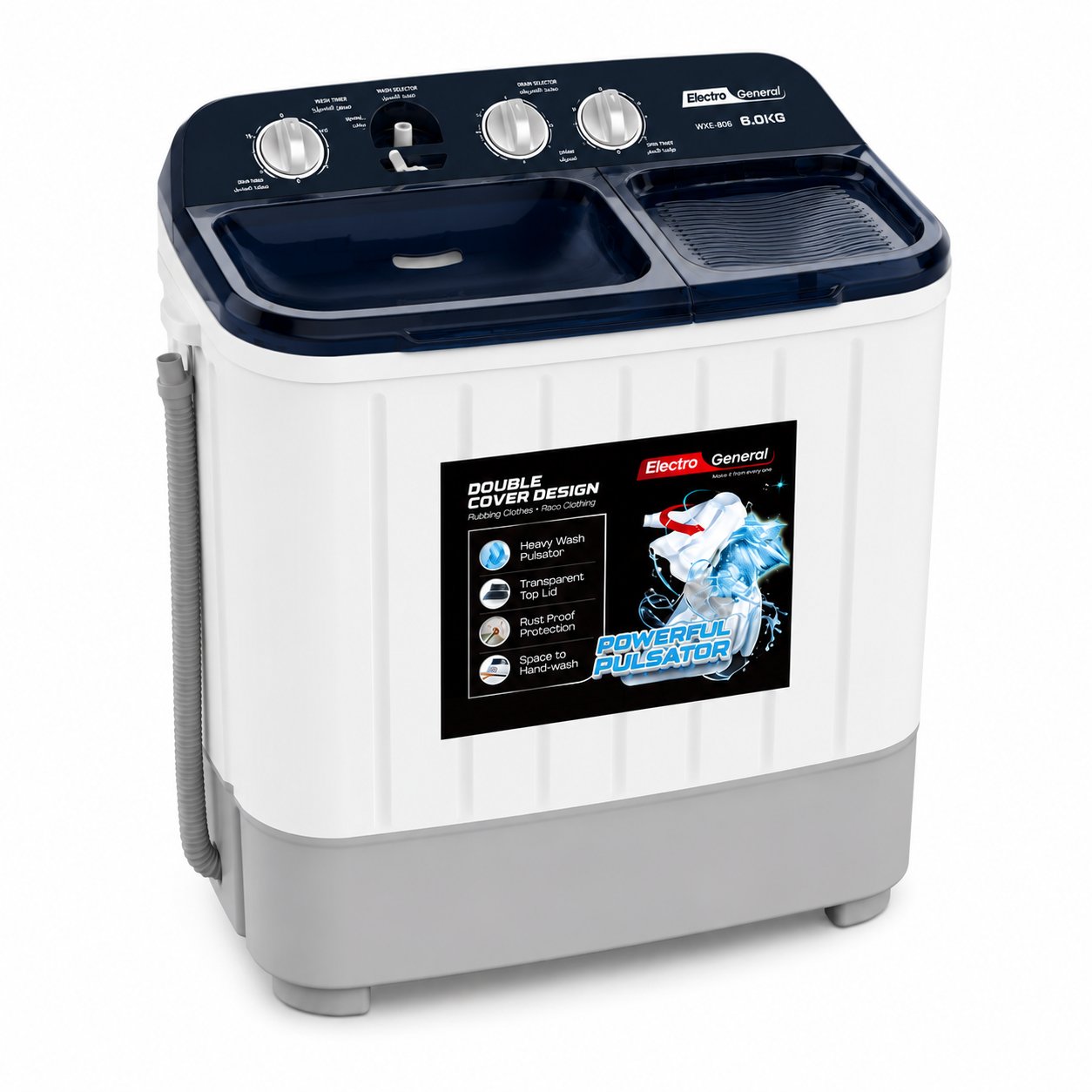 ELECTRO GENERAL Twin Tub Washing Machine 6KG White – WXK-BL06 - Image 2