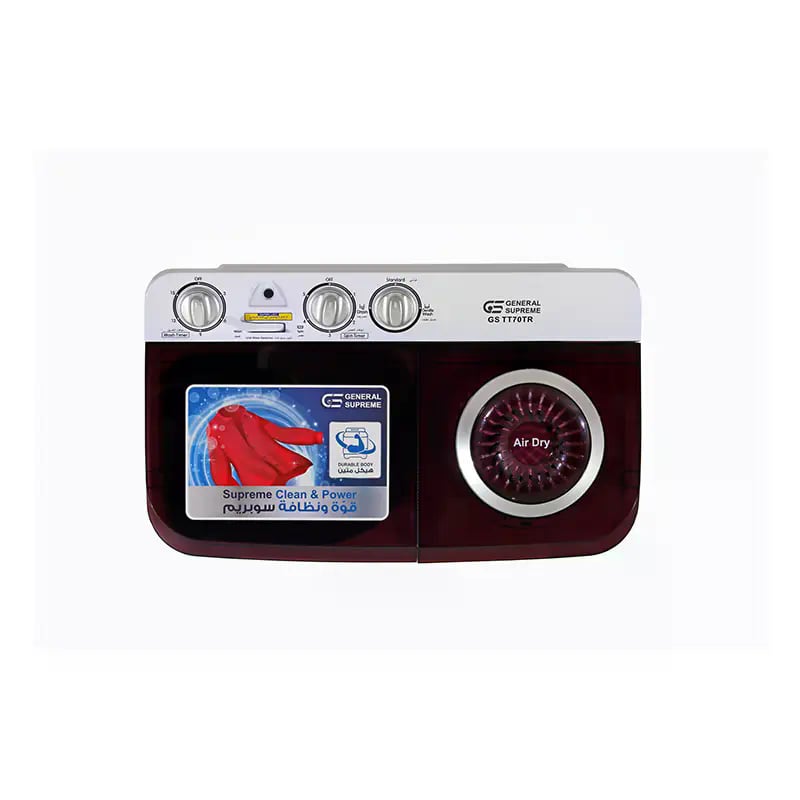 GENERAL SUPREME Twin Tub Semi Automatic Washing Machine 7KG White / Red – GSTT70TR - Image 7