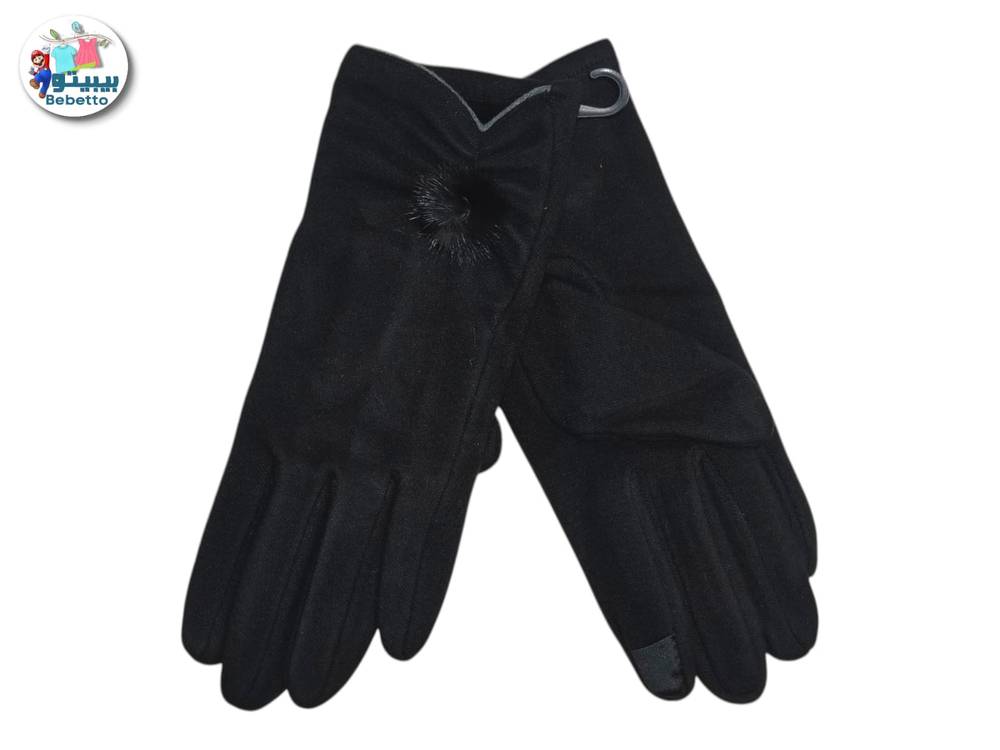 Bebetto women's fleece touchscreen gloves with a pompom detail. 1850C \ F1107262 - Image 1