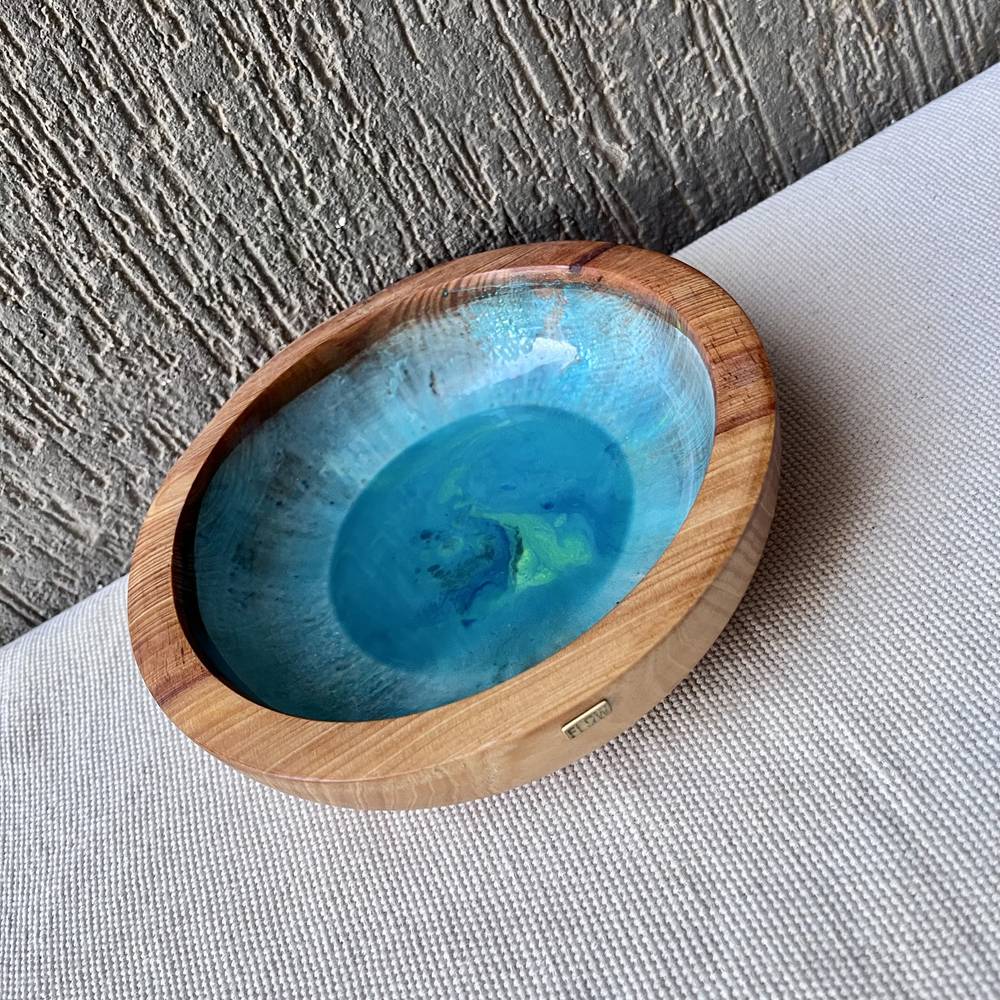 Turquoise Wooden Bowl - Image 2