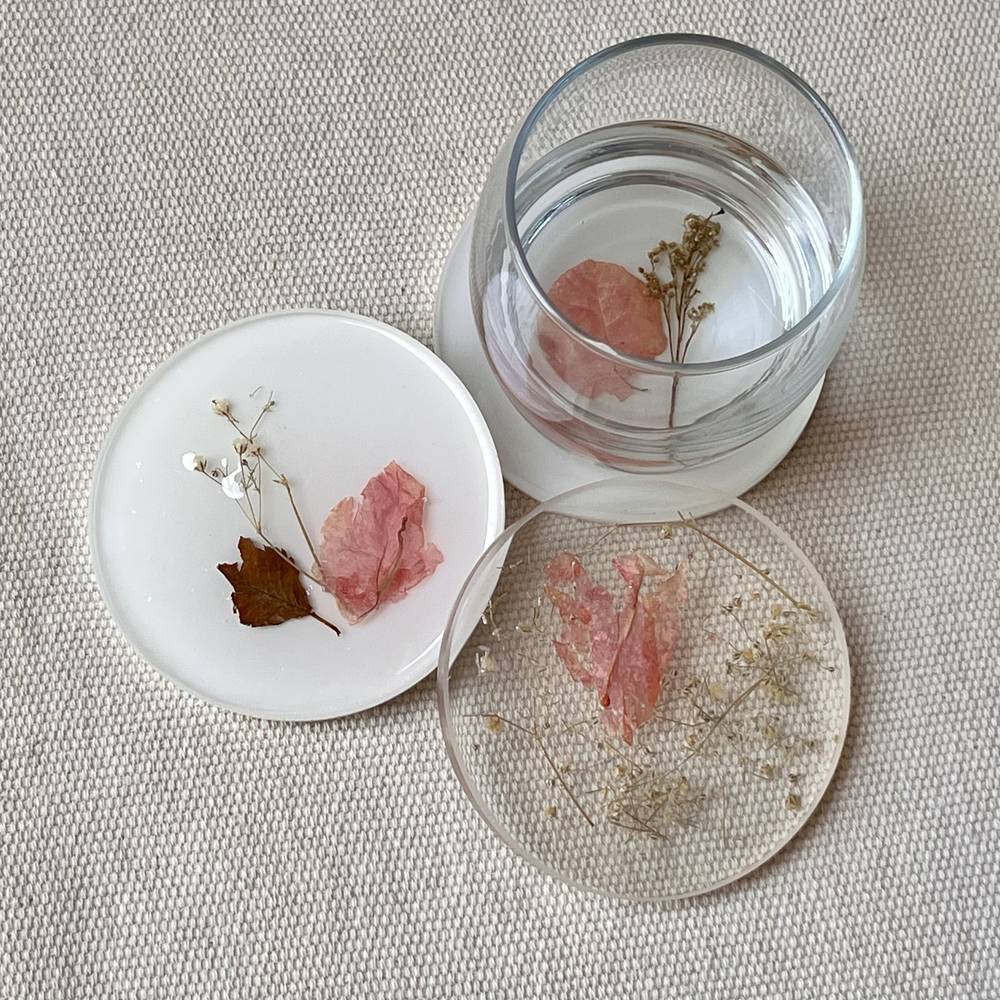Pink/ White Floral Coasters - صورة 3