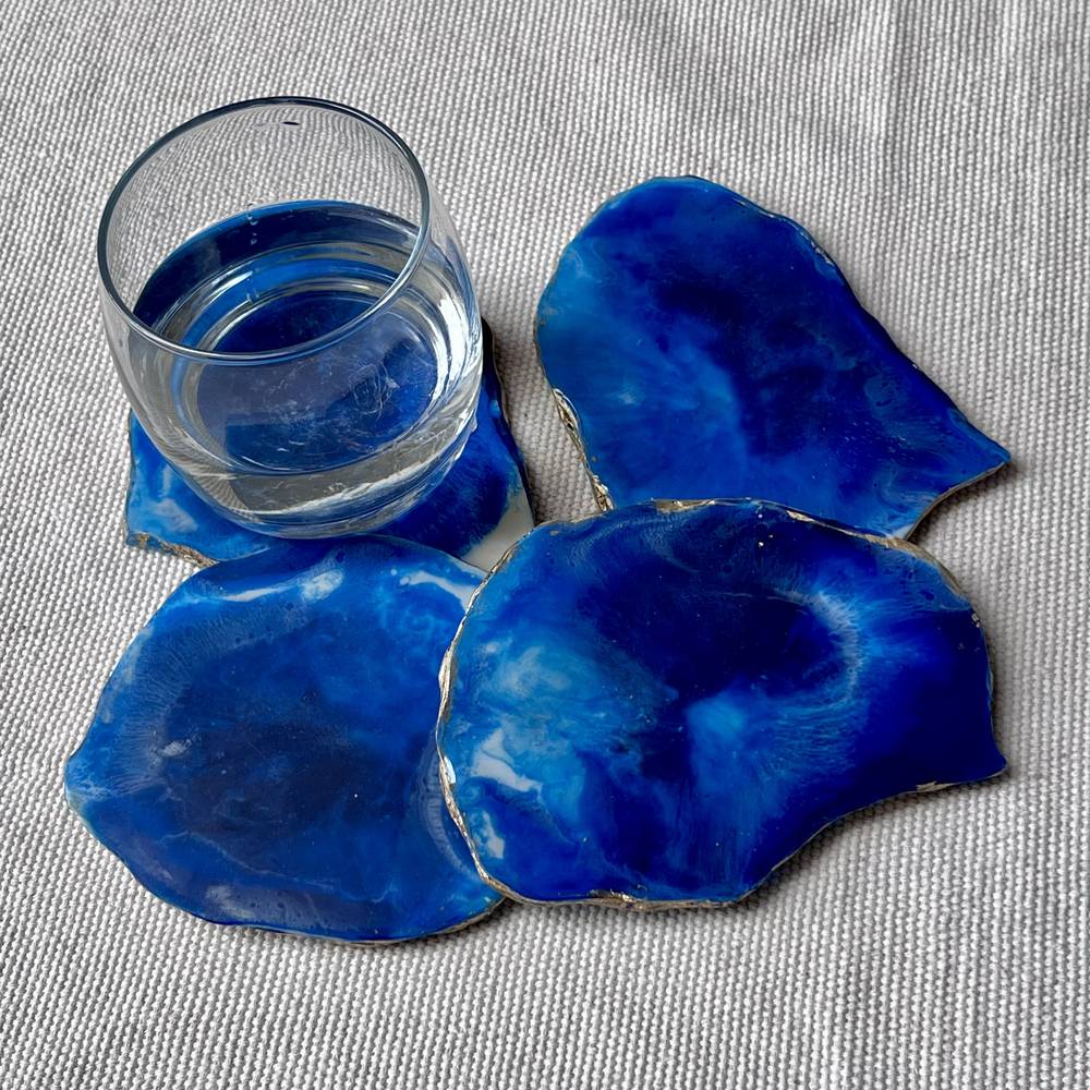 Blue Agate Coasters With Gold Edges - صورة 1