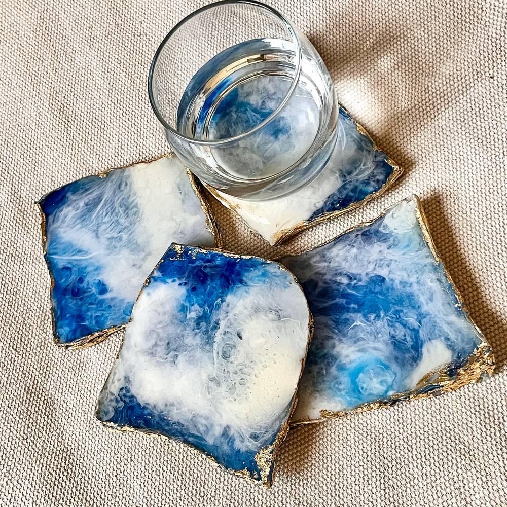 Blue & White square coasters - صورة 2