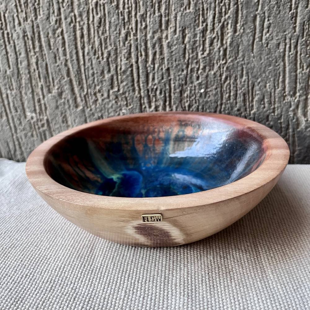Blue| Green Wood Bowl - صورة 3