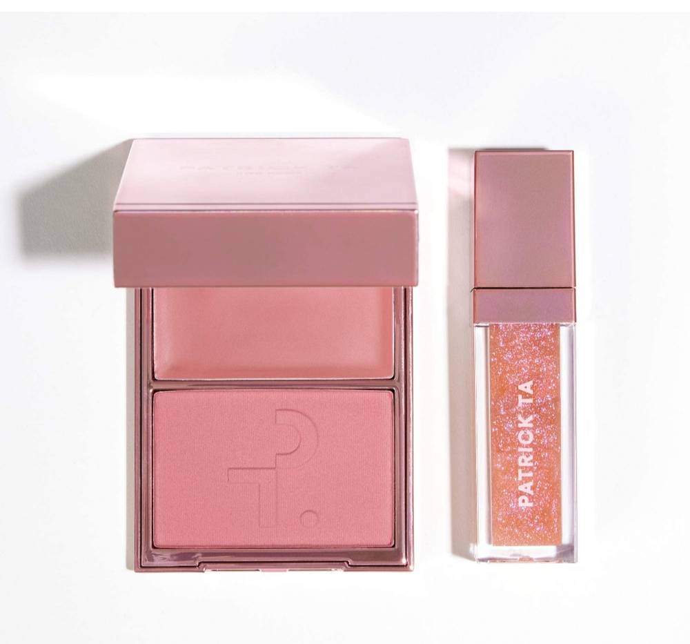 PATRICK TA  Patrick's Glow and Gloss Set: Major Headlines Blush Duo and Lip Gloss Makeup Gift Set - Image 1