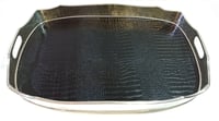 Luxury Rectangular Silver Tray with Crocodile Black Leather in the Base - صورة 1