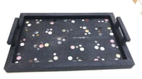 Luxury Medium Polka Shagreen Dark Blue Leather Tray with Different Round Colors with 2.Handles - صورة 1