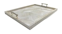 Large Cream Tray with Bamboo Handles - صورة 3