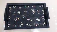Luxury Medium Polka Shagreen Dark Blue Leather Tray with Different Round Colors with 2.Handles - صورة 3