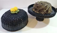 Dark Blue Rattan Cake Holder with Base & Ceramic Sicilian Lemon Adornment on the Top - صورة 3