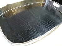 Luxury Rectangular Silver Tray with Crocodile Black Leather in the Base - صورة 3