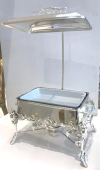 Medium Rectangular Silver Chafing Dish with Roses Décor - صورة 4