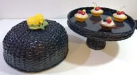 Dark Blue Rattan Cake Holder with Base & Ceramic Sicilian Lemon Adornment on the Top - صورة 4